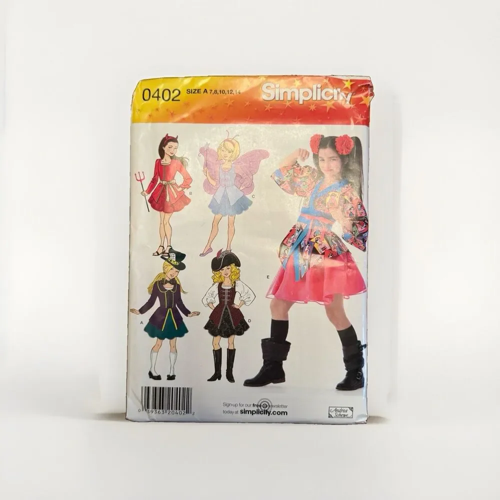 Simplicity Sewing Pattern 0402 Girls Costumes Sizes 7 14 Jacket Skirt Headband